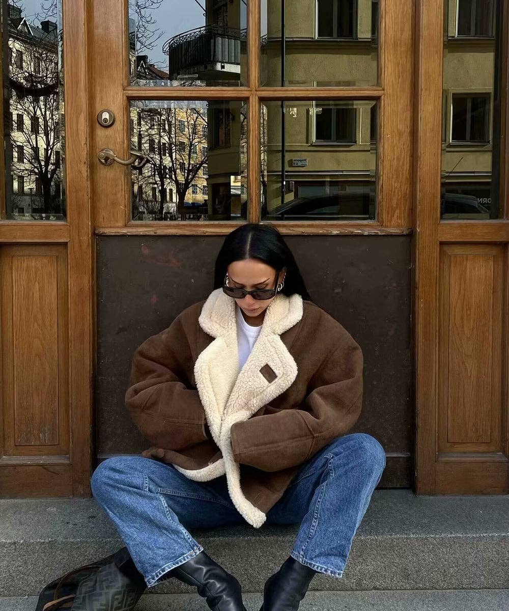 Aria Romance - Wholesale Bont/kunstbontjas - Dames - Retro lamsleren trenchcoat1