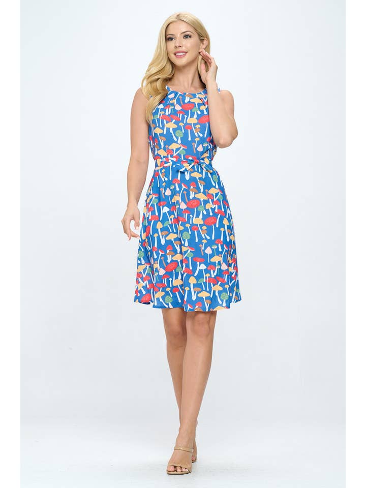SM WARDROBE - Wholesale Dress - Women's - VINTAGE INSPIRED MUSHROOM PRINT DRESS WAIST TIE
