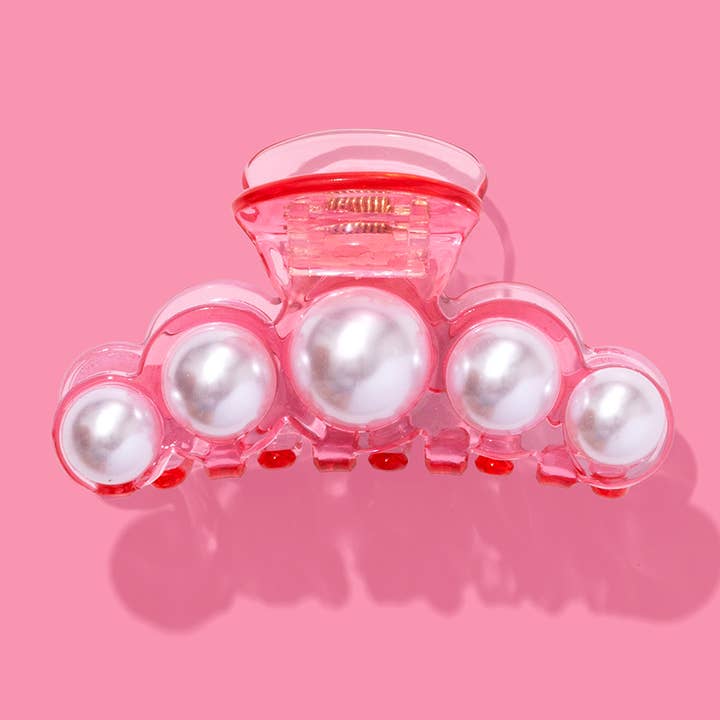 Taylor Elliott Designs - Wholesale Hair Clip - Women's - Claw Hair Clip - Large - Translucent Pink w/ Pearl Beads
