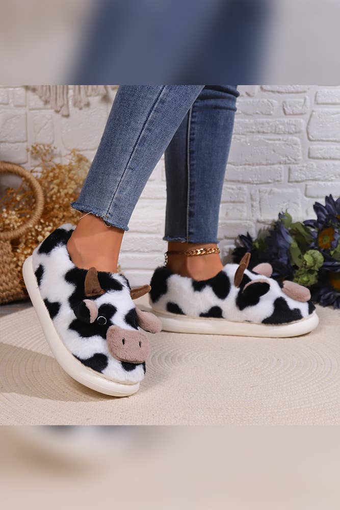 Multi Western Cow Print Fleece Slipper ZK1962 for wholesale on Faire1