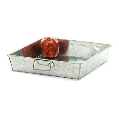 9 inch Square Tray in galvanized finish for wholesale by Buhi Imports