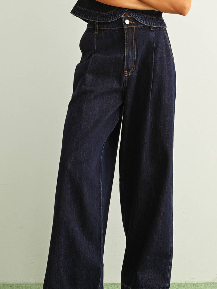 P6022ST INDIGO WIDE LEG DENIM PANTS for wholesale by MIOU MUSE