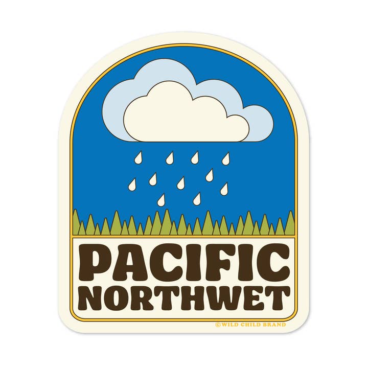 Pacific NorthWet Sticker | Retro PNW Rain Cloud Forest Decal for wholesale by Wild Child Brand
