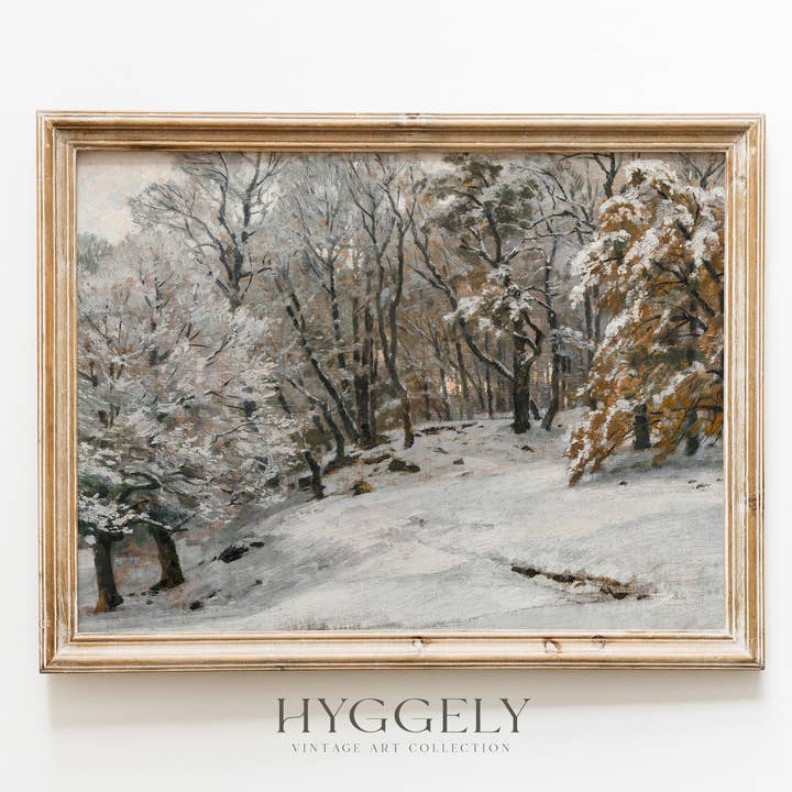 Art de paysage de neige d'hiver | Impression d'art neutre discrète L119 pour la vente par Hyggely US