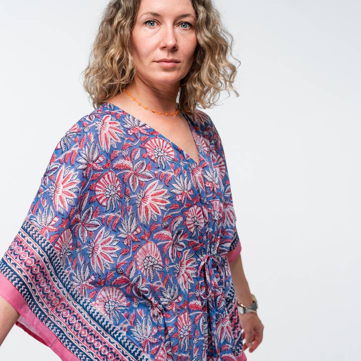 Handbedrucktes florales Baumwoll-Kaftan in Einheitsgröße Bohemia Damen für den Großhandel von Nest Factory