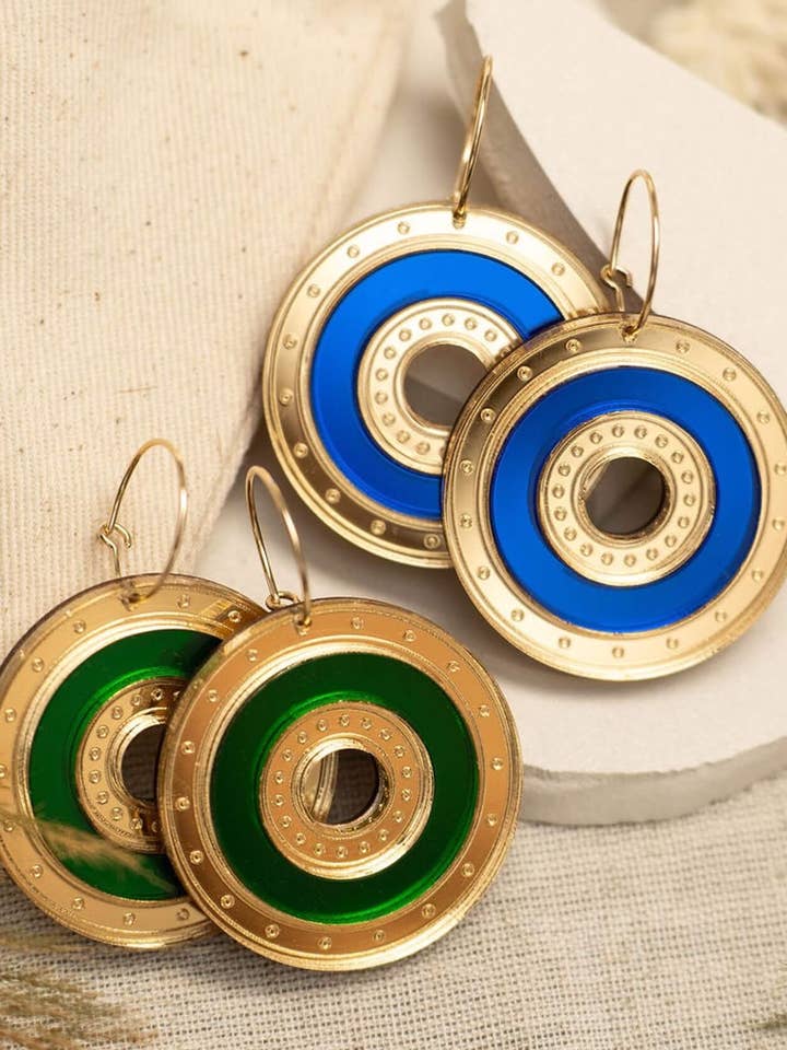 Lasergesneden hoepeloorbellen met mega-disc voor wholesale door Plato's Fire