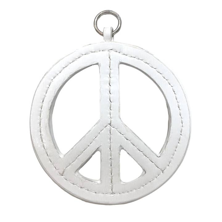 Ciondolo per borsa bianco con simbolo della pace per la vendita all'ingrosso da parte di Quilted Koala