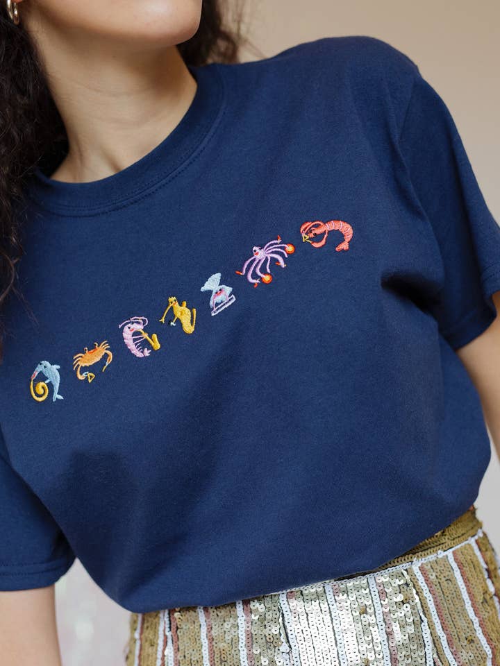 Seafood Medley Embroidered T-Shirt for wholesale by Limpet Store