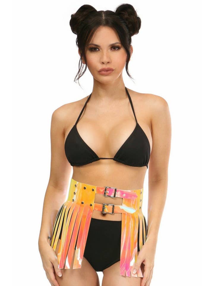 Daisy Corsets – Engroshandel Nederdel - Dame – Gul/Pink Holo Fringe Nederdel