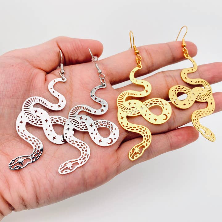 Gothic Hollow Out Snake Earrings Star Moon Pattern - GT for wholesale by Mio Queena