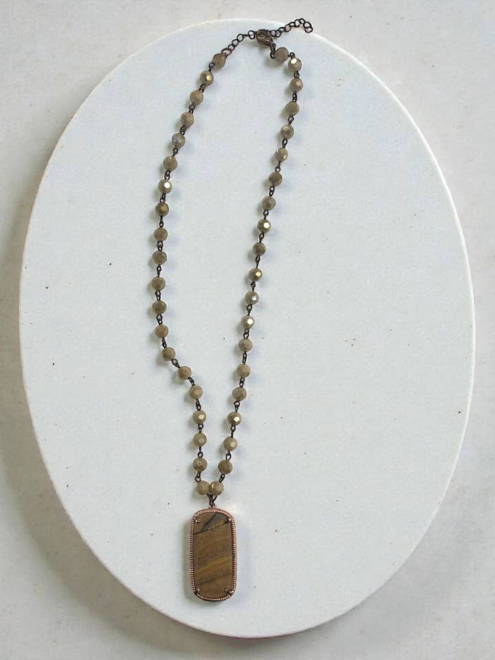 Collar de marfil de 22” con colgante de jaspe paisaje genuino para venta al por mayor de Ava Capri