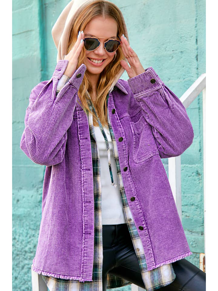 La Miel - Wholesale Shirt Jacket/Shacket - Women’s - JKT1727-Oversized Washed Fabric Corduroy Button Down Jacket8