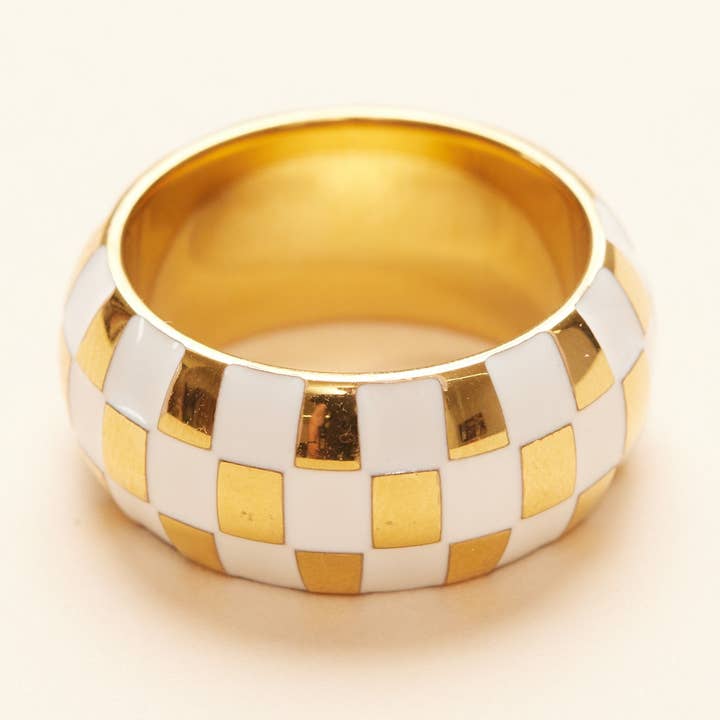White Checker Band Ring for wholesale by Shapes Studio