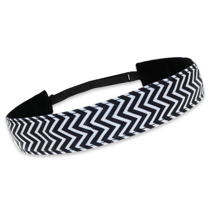 Frog Sac - Wholesale Fashion Headband - Kids - Adjustable No Slip Black & White Headband - Zig Zag