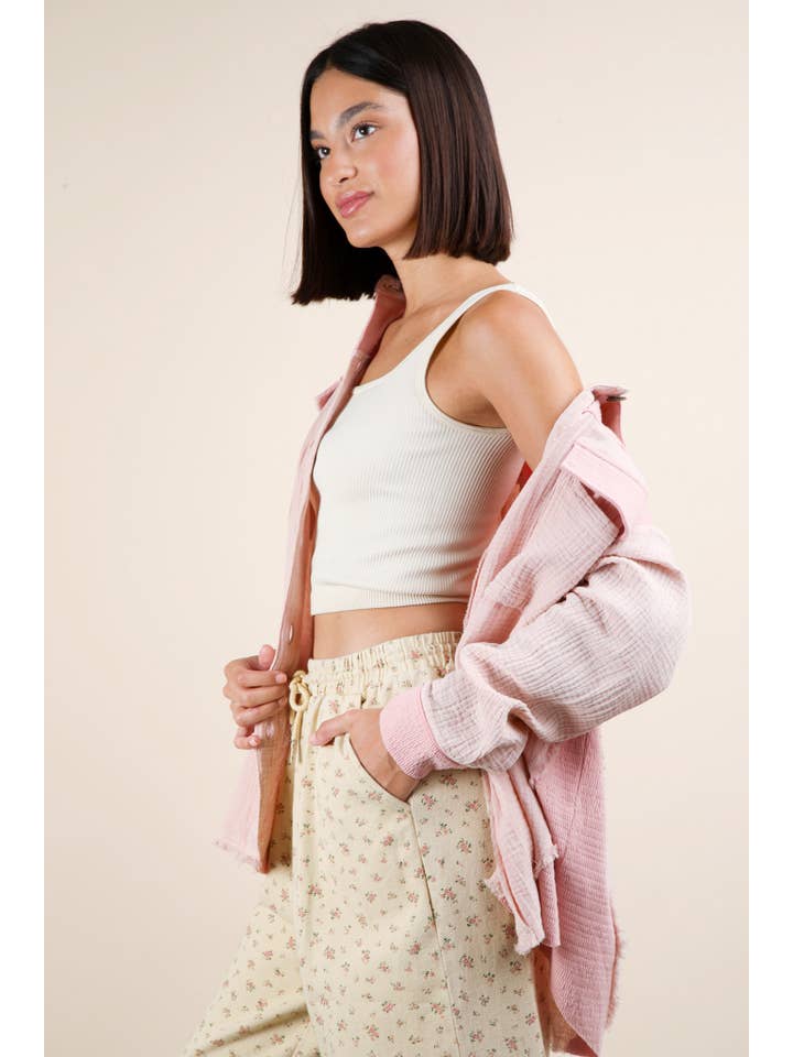 VERY J - Wholesale Jacket - Women's - NJ90360-Mineral Washed Oversized Gauze Shacket Jacket19