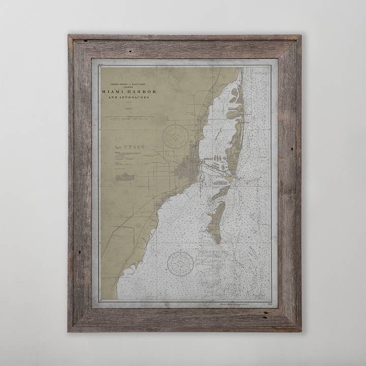Miami Harbor Map Vintage Art Print 18" x 24" for wholesale by Archive Print Co.