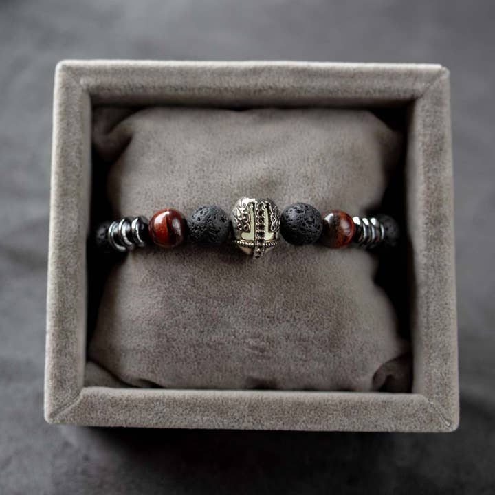 CRETE TRADING INC - Wholesale Beaded Bracelet - Black Lava Stone Crystal Bead Bracelet 10mm1