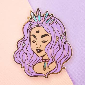 Purple Crystal Babe Enamel Pin for wholesale by Floating Forest Studio