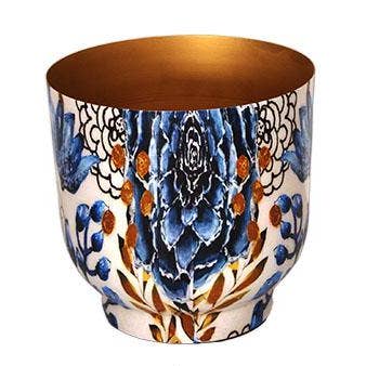 Vaso Metálico para Flores Azul e Dourado Ø20,5 X A.20 cm por atacado de Faye
