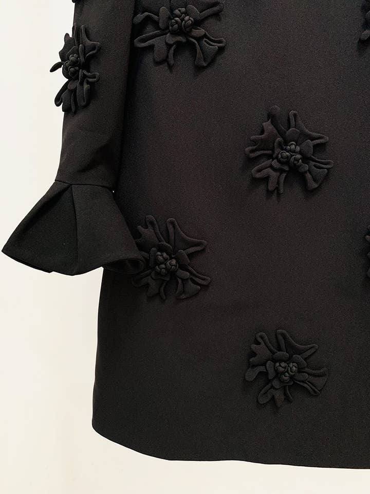 Productseeker – Engroshandel Kjole - Dame – DR079 håndlavet kjole med 3D blomster og klokkeærmer6