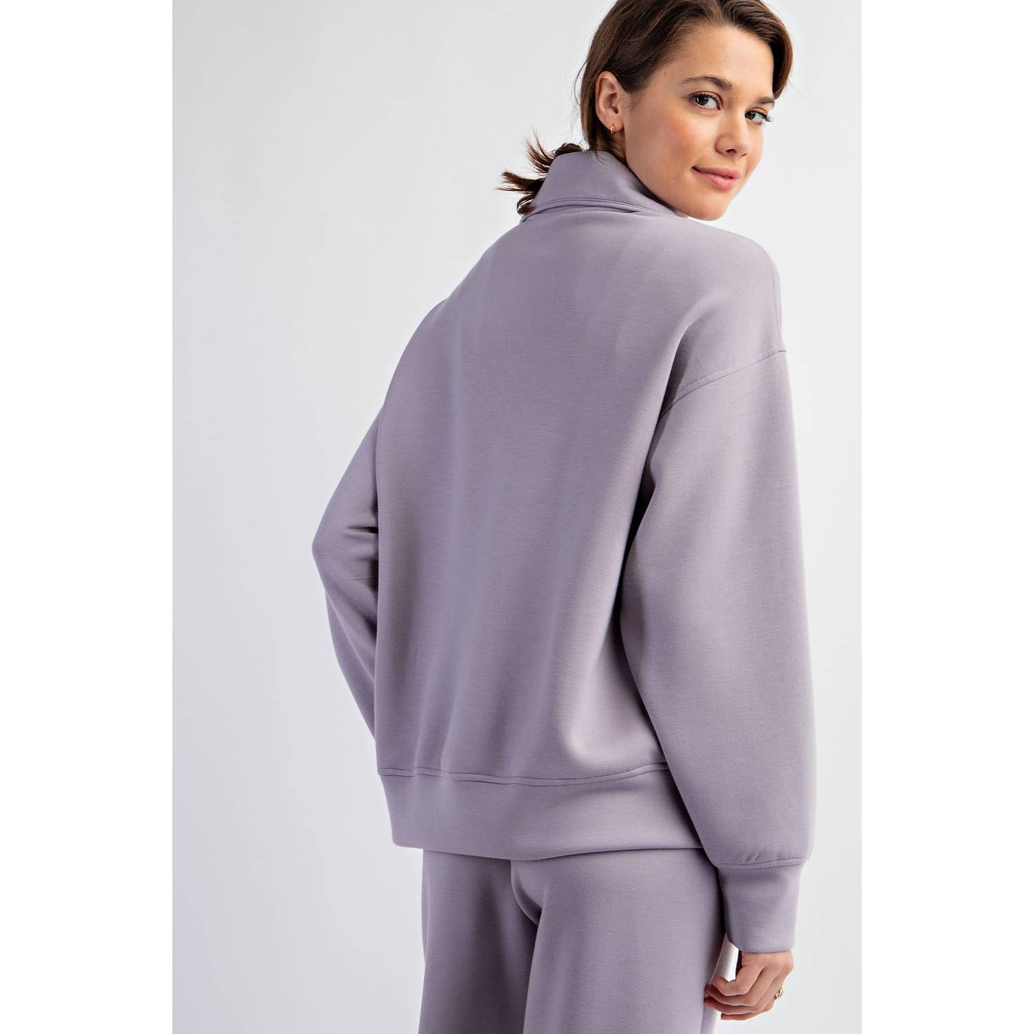 Rae Mode - Vendita all'ingrosso Felpa - Donna - PULLOVER CON COLLO A IMBUTO E ZIP A QUARTO IN MODAL SCUBA68