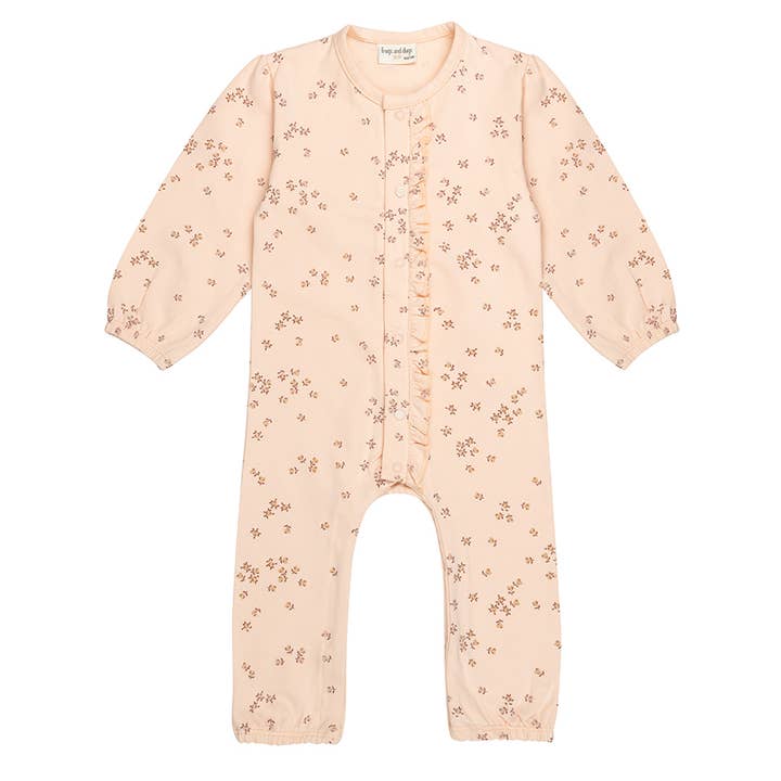 Grenouillère Fleurs Cœurs Bébé | Bois de Rose Pâle pour la vente par Frogs & Dogs