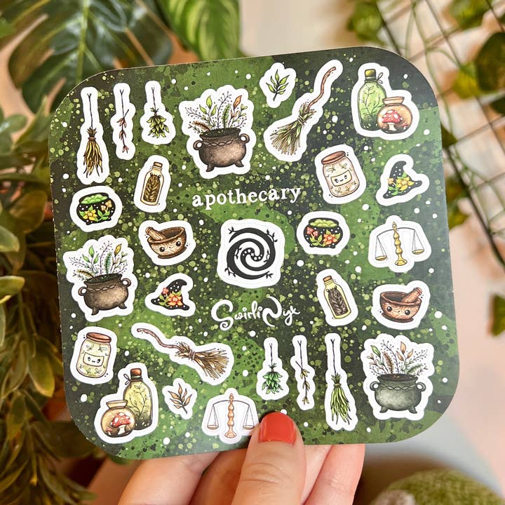 Green Apothecary Sticker Sheet for wholesale by SwirliNyx
