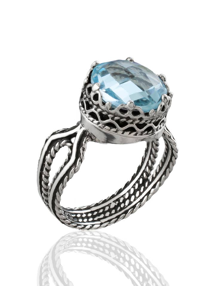 Art Sky Blue Topaz Gemstone Women Silver Ring for wholesale by Filigranist Jewelry