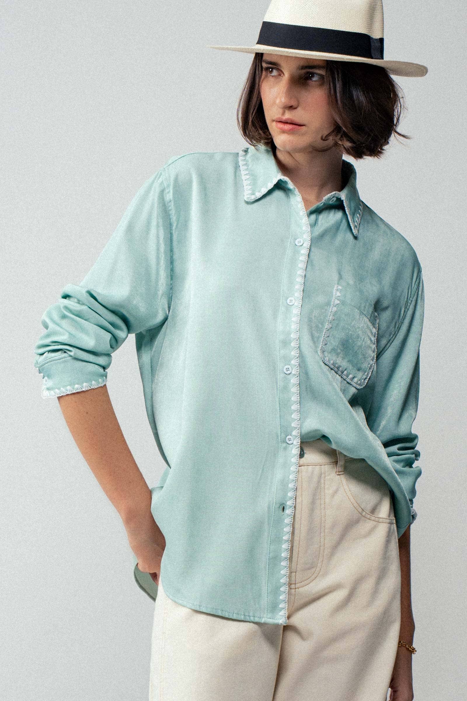 Urban Daizy - Vente Chemise à col boutonné – femme - Chemise à manches longues en soie lisse20