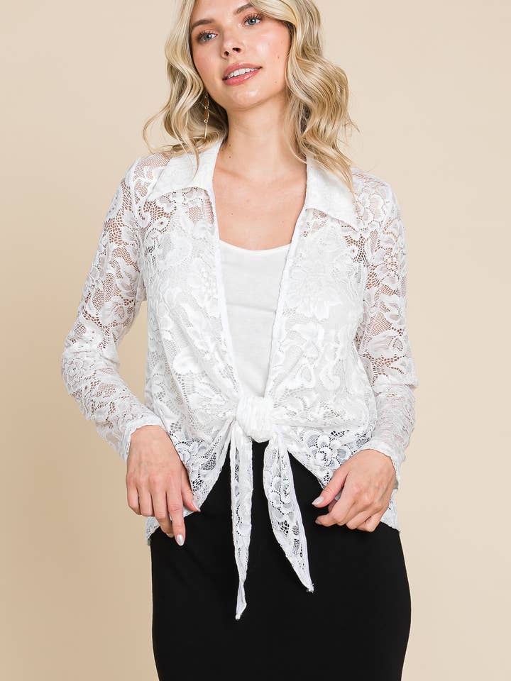 ETK-8937-PL Plus Size Open Front Lace Cardigan for wholesale by Emerald Collection