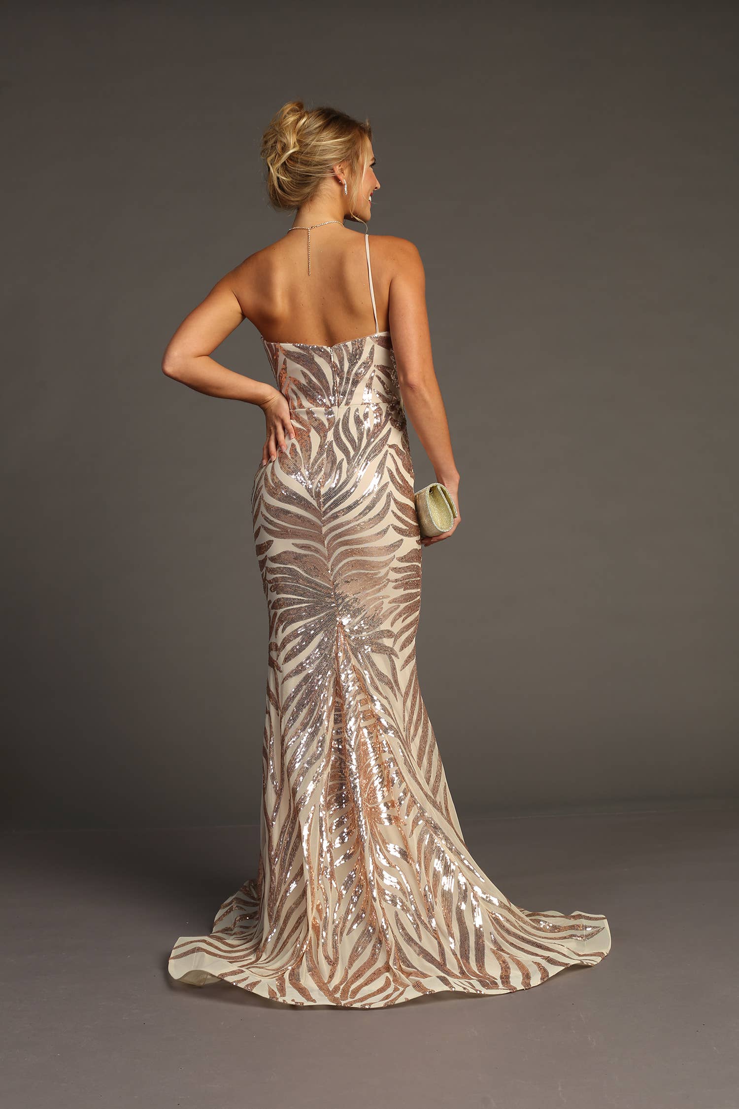 Chicas - Wholesale Gown - Women's - One Shoulder Sequin Metallic Mermaid Dress C8232