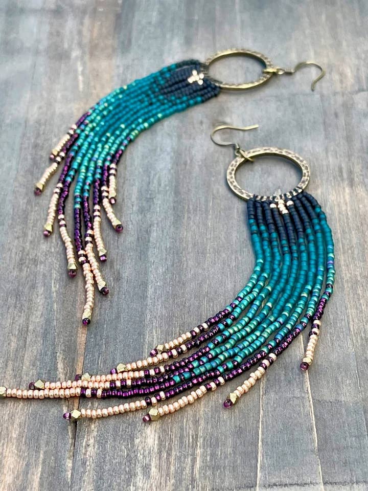Peacock Ombre Hoop Earrings for wholesale by Wild Honey Pie Design