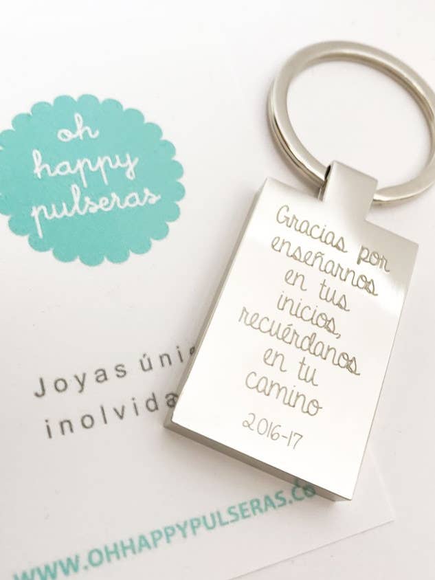 Rectangular steel keychain engraved with dedicatory text. for wholesale by Happypulseras