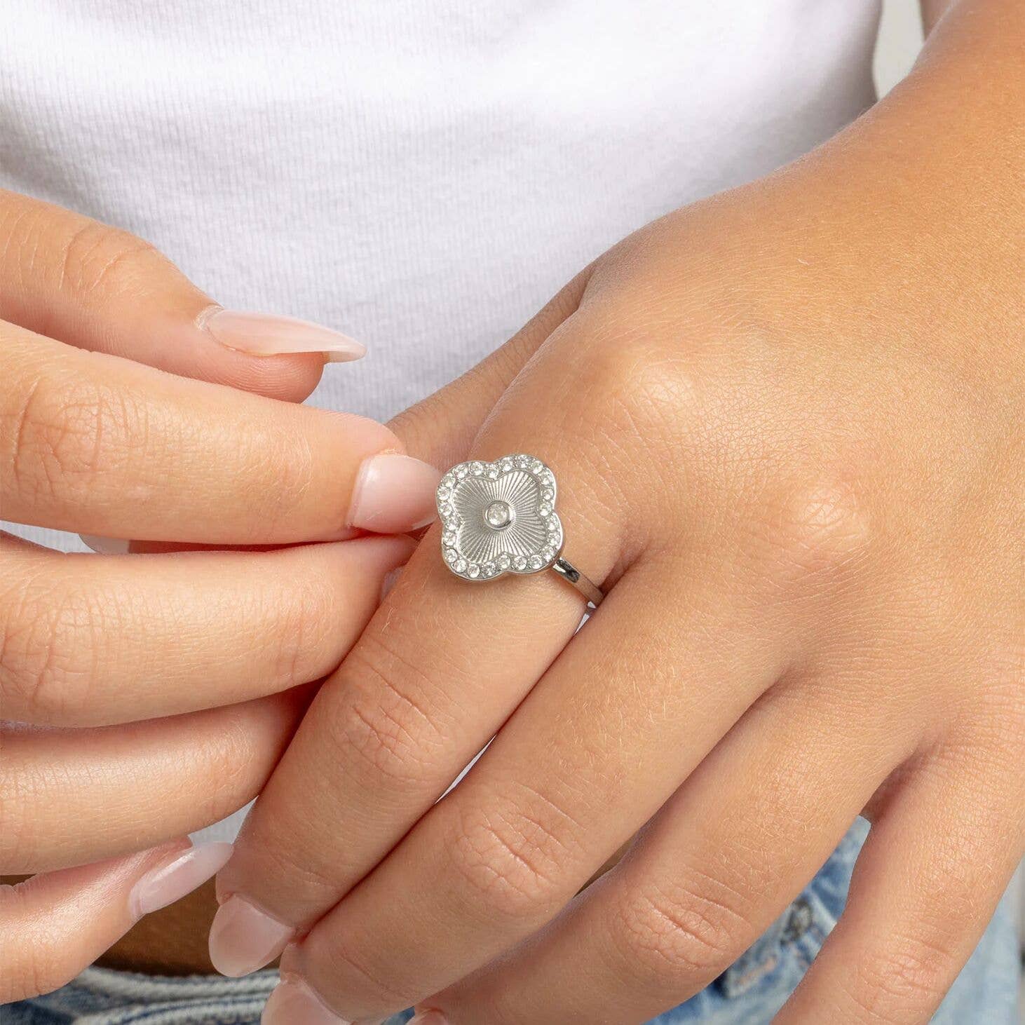 WJW - Wholesale Multi-Stone Ring - 18K Gold PVD Stainless Steel Floral Motif Ring1