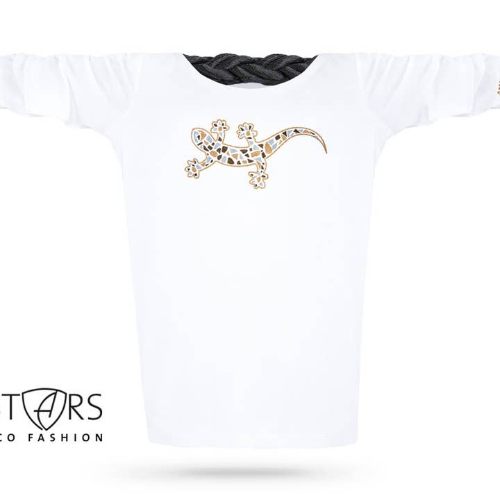 Glitter longsleeve organic cotton | Gecko White Goldstar for wholesale by AMMERSEE BAVARIA