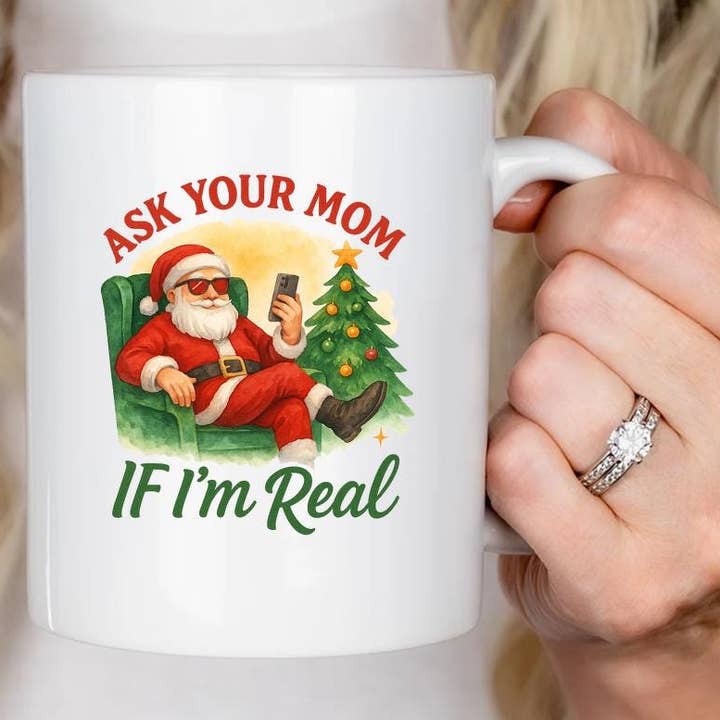Ask Your Mom Funny Santa Mug, Snarky Retro Christmas for wholesale by VenusArtsShop