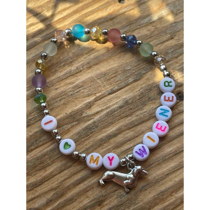 Saturnalia Design Lab - Wholesale Beaded Bracelet - I Heart My Wiener Bracelet For Dachshund Lovers