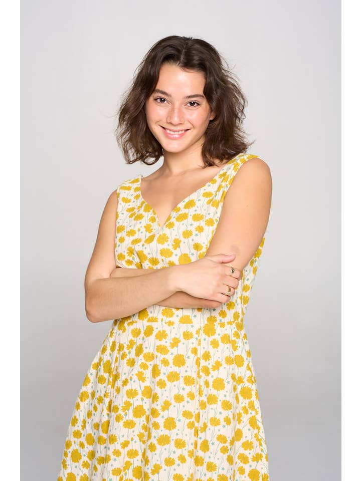 Moutarde Robe fleurie en coton moutarde en vente sur Faire4