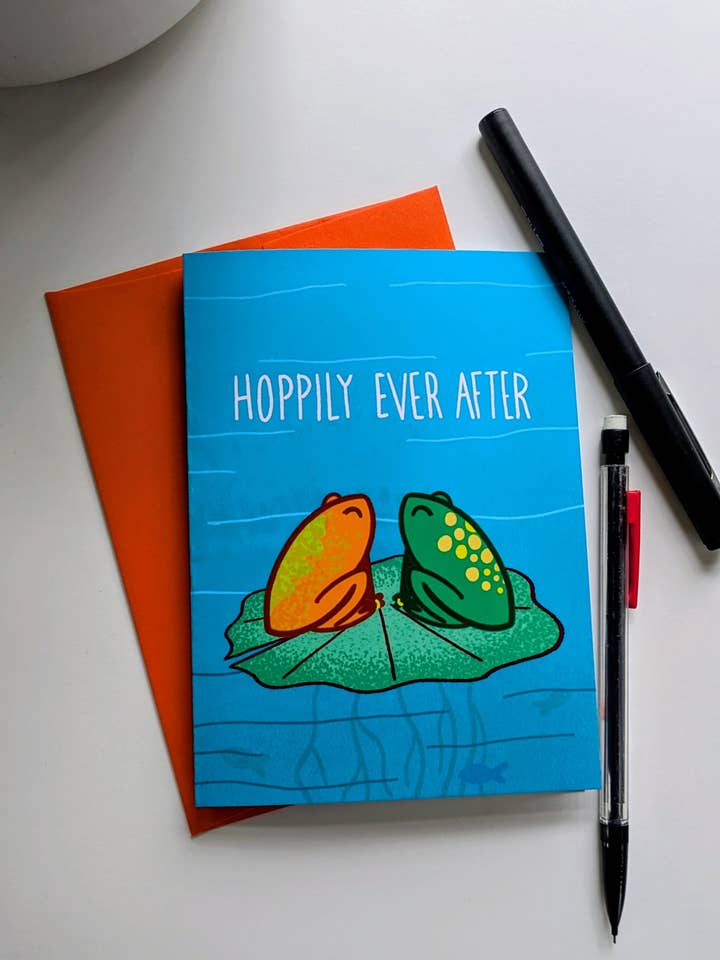 Hoppily Ever After Celebration Card for wholesale by Jacquelyn Turner Art