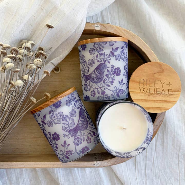 Hearthside Bluebird Candle for wholesale by Riley And Wheat