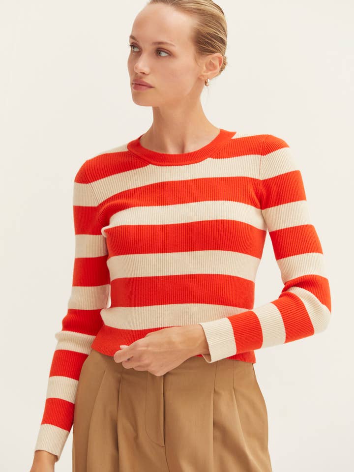 CT9564 - Top de Malha Canelada às Riscas Lia por atacado de Crescent