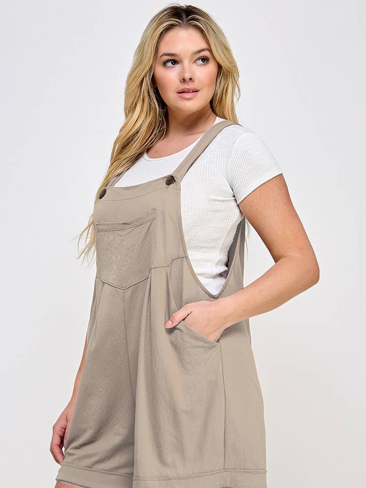 Plus Size Knit Linen Pleated Overall Shorts JK19018-RP for wholesale by Haute Fox Plus Size & Contemporary