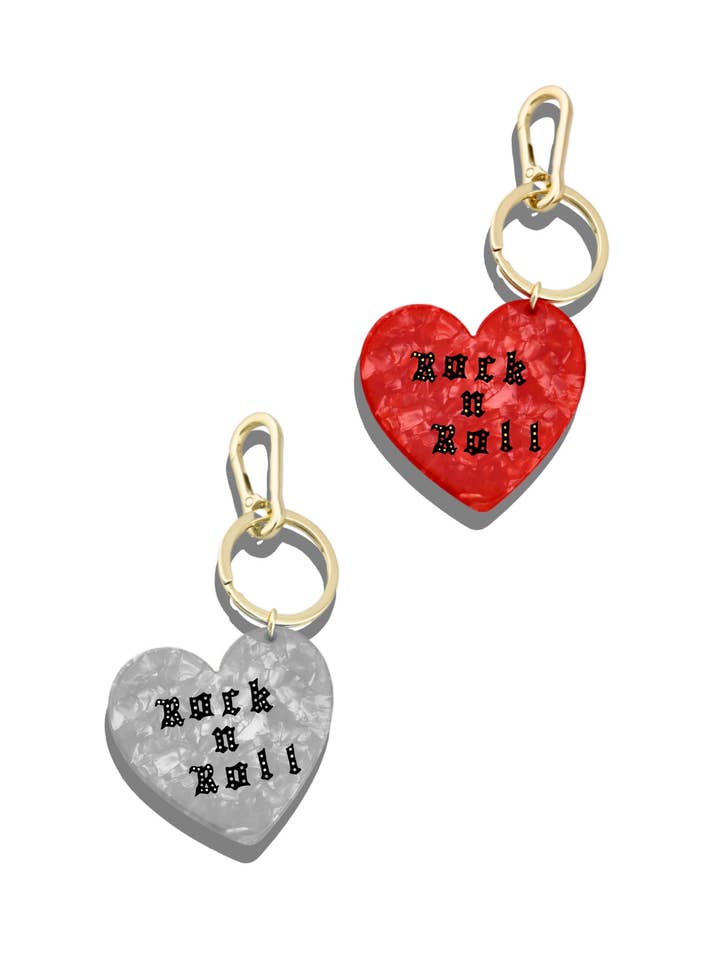 Hand-painted Rock n Roll Heart Bag Charm + Keychain for wholesale by Solar Eclipse