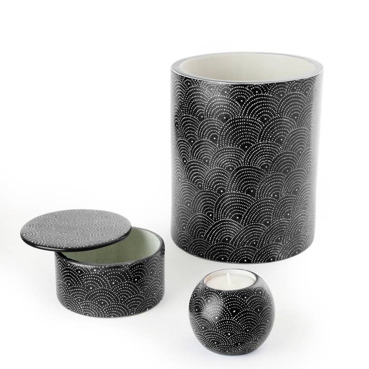 Swahili | AFRICAN MODERN - Wholesale Candle Holder - Black Deco Dot 2" Sphere Soapstone Tea Light Candle Holder