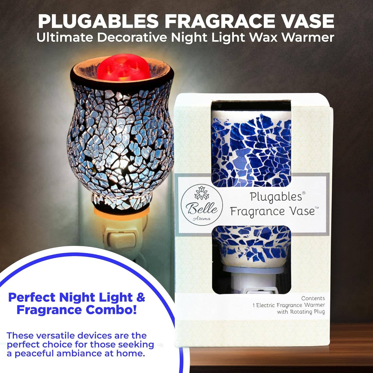 Belle Aroma® - Wholesale Wax Warmer - Plugables® Fragrance Vase - Blue Mosaic Wax Warmer3