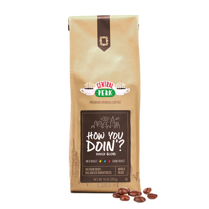 Central Perk Coffee Co - Wholesale Coffee Beans - How You Doin'? - House Blend Whole Bean Medium Roast Coffee, 10 oz (FAIRE) Full Case of 6