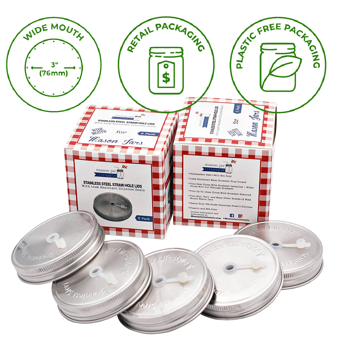 Mason Jar Lifestyle - Wholesale Drink Lids - Stainless Steel Straw Hole Tumbler Lids for Mason Jars1