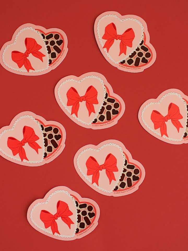 Vintage Chocolate Heart Box Valentine Die Cut Vinyl Sticker for wholesale by Party & Parlour