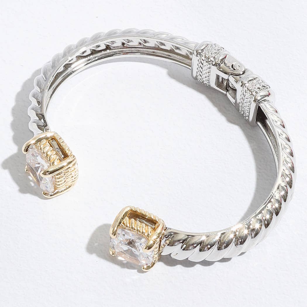 Fashion City - Wholesale Cuff Bracelet - Colored Square Rhinestone Edge Bangle Bracelet13