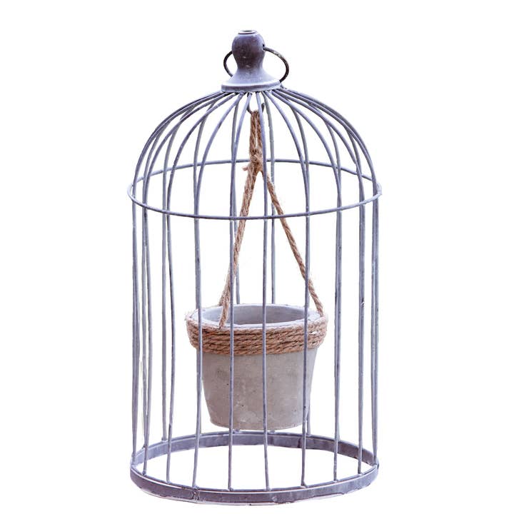 Large Wire Birdcage With Jute And Cement Plant Holder for wholesale by Col House Designs